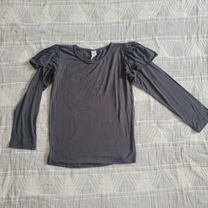 Kate Quinn Bamboo Collection Girls Ruffle Shoulder Long Sleeve Top Grey 9Y